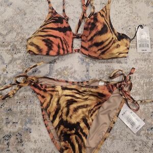 Shade & Shore Tiger-Pattern Cheeky Bikini - Orange & Black